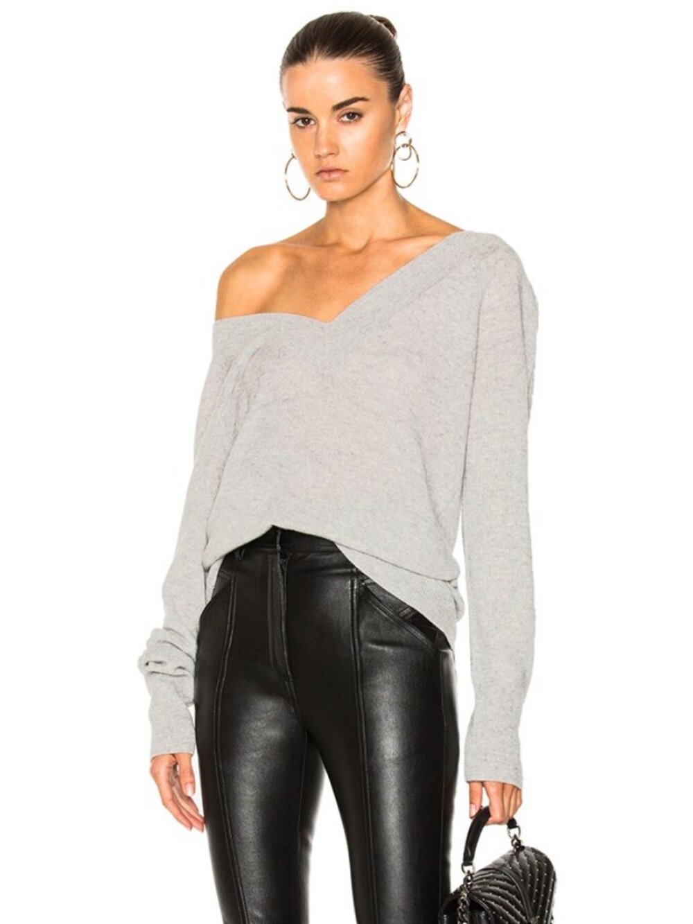 EQUIPMENT Linden Light Grey 100% Cashmere Knit Oversized V-Neck Sweater, Size S